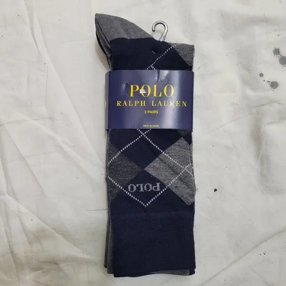 Polo Ralph Lauren 3-Pair Argyle Diamond Solid Super Soft Dress Socks Navy Blue - Picture 1 of 5